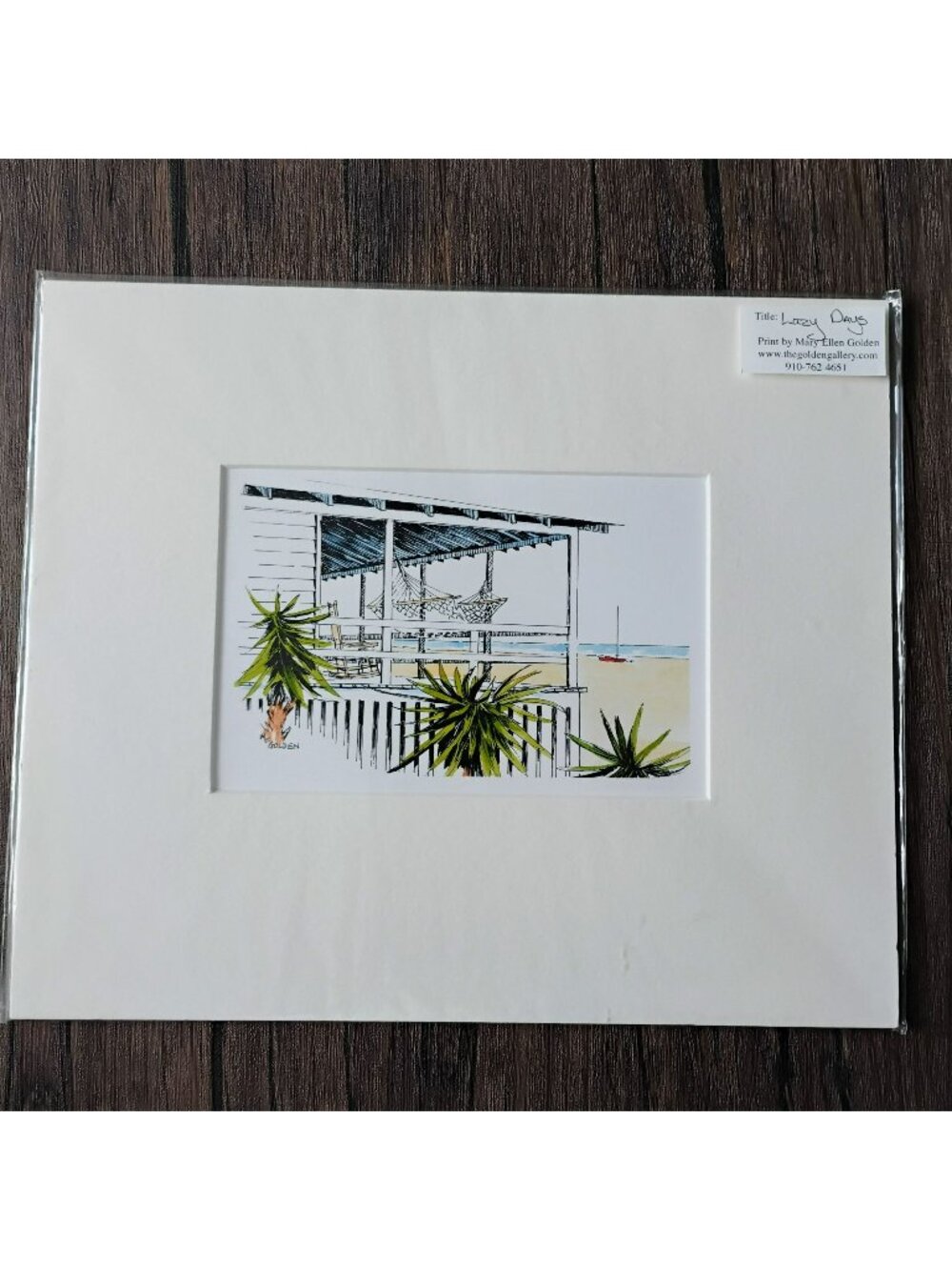 Lazy Days Watercolor Print By Mary Ellen Golden, Beach Hammock, Matted Art 11x13